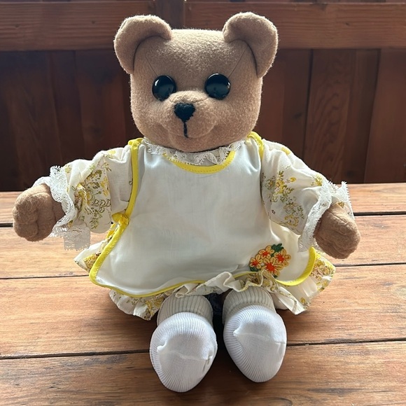 Other - Handmade Teddy Bear with Yellow Floral Dress and Apron